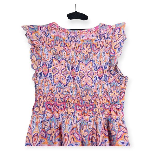 Anthropologie Peregrine Paisley Mini Dress Ruffle Sleeves Pink & Purple SZ SP Bo - Picture 7 of 8